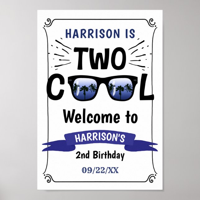 Two Cool Boys 2nd Birthday Welcome Sign (Front)