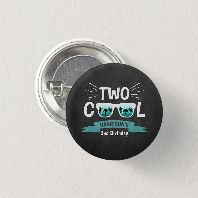 Two Cool Boys Chalkboard 2nd Birthday Button (Front & Back)