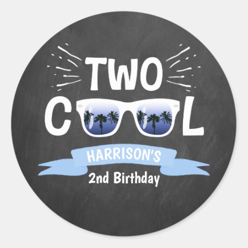 Two Cool Boys Chalkboard 2nd Birthday Classic Round Sticker