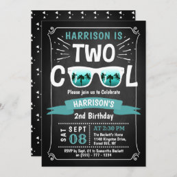 Two Cool Boys Chalkboard 2nd Birthday Invitations