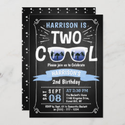 Two Cool Boys Chalkboard 2nd Birthday Invitations