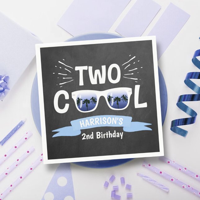Two Cool Boys Chalkboard 2nd Birthday Napkins (Creator Uploaded)