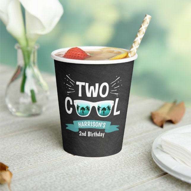 Two Cool Boys Chalkboard 2nd Birthday Paper Cups (Insitu)