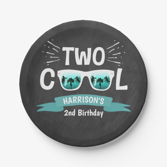 Two Cool Boys Chalkboard 2nd Birthday Paper Plates (Front)