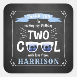 Two Cool Boys Chalkboard 2nd Birthday Party Favor Square Sticker