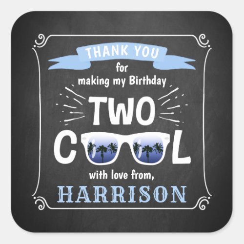 Two Cool Boys Chalkboard 2nd Birthday Party Favor Square Sticker