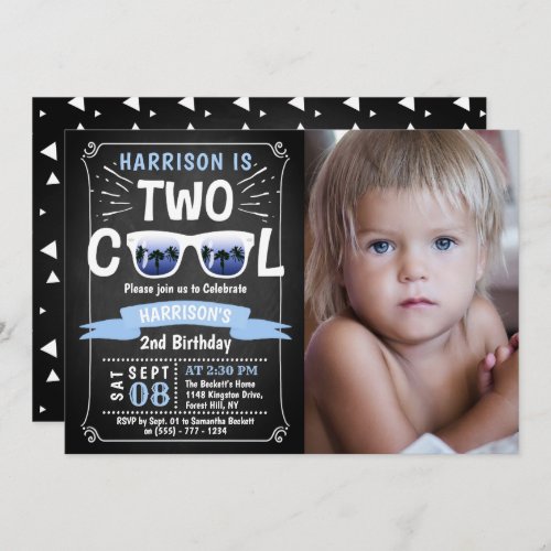 Two Cool Boys Chalkboard Photo 2nd Birthday Invitation