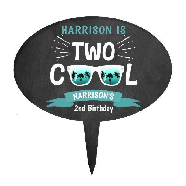 Two Cool Chalkboard Boys 2nd Birthday Cake Topper (Front)
