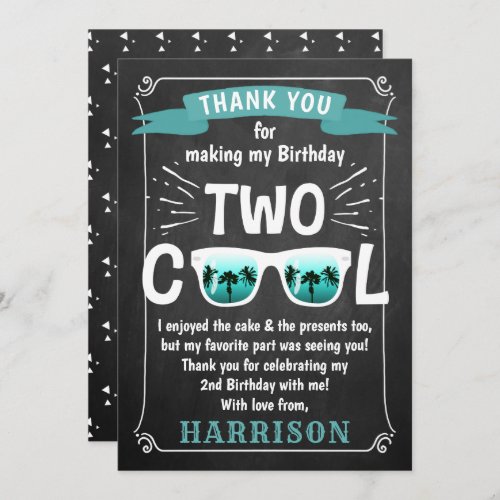 Two Cool Chalkboard Boys 2nd Birthday Thank You Card