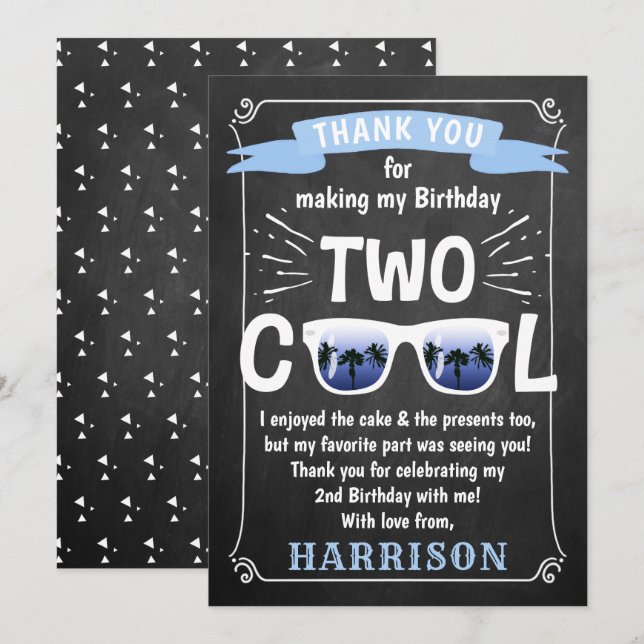 Two Cool Chalkboard Boys 2nd Birthday Thank You Card (Front/Back)