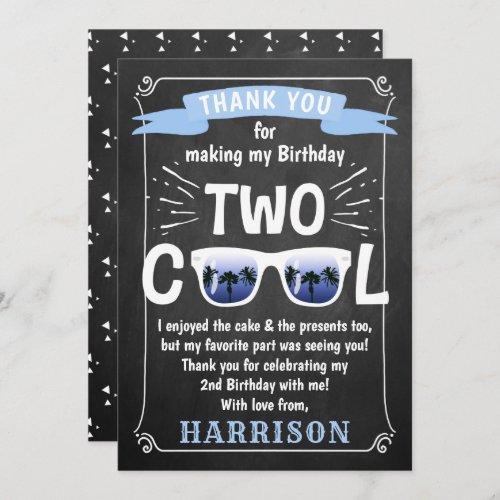 Two Cool Chalkboard Boys 2nd Birthday Thank You Card