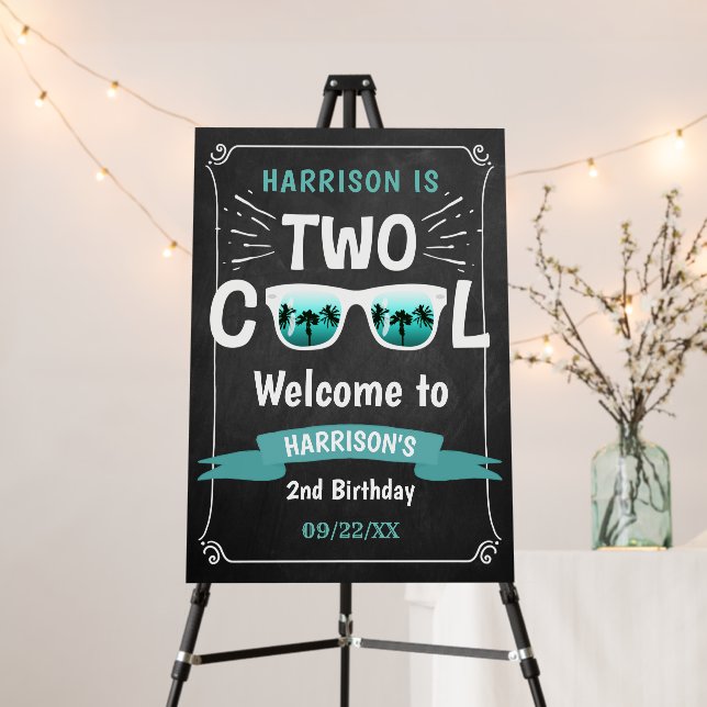 Two Cool Chalkboard Boys 2nd Birthday Welcome Sign (In Situ (Stand))