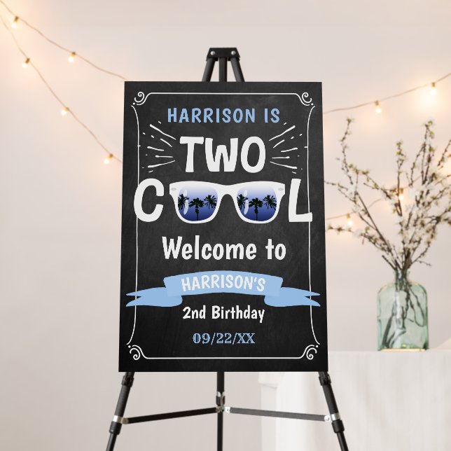 Two Cool Chalkboard Boys 2nd Birthday Welcome Sign (In Situ (Stand))