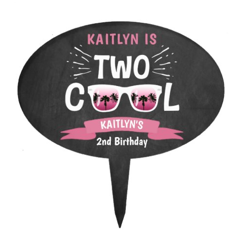 Two Cool Chalkboard Girls 2nd Birthday Cake Topper