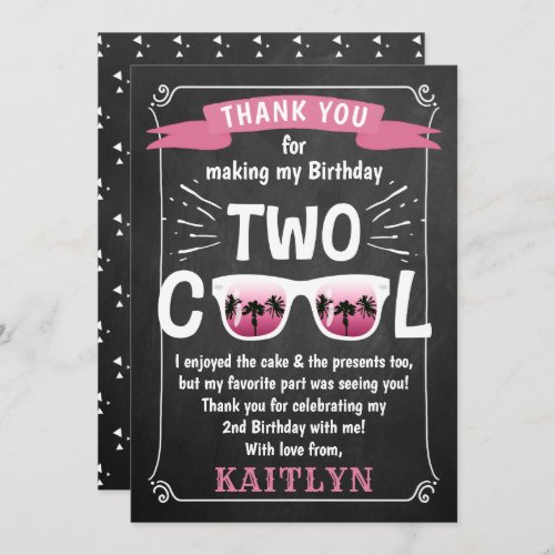 Two Cool Chalkboard Girls 2nd Birthday Thank You Card