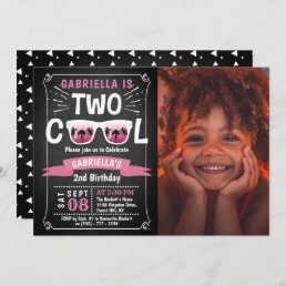 Two Cool Chalkboard Girls Photo 2nd Birthday Invitation