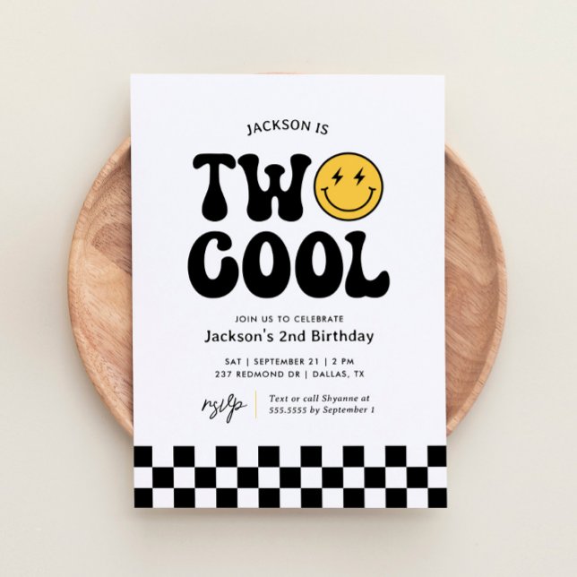 Two Cool Checker Happy Face 2nd Birthday Invitation (Creator Uploaded)