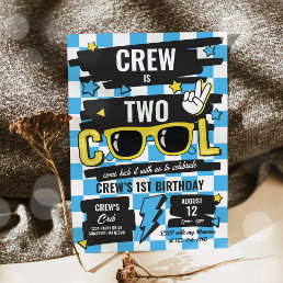 Two Cool Checkered Sunglasses 2nd Birthday Party Invitation