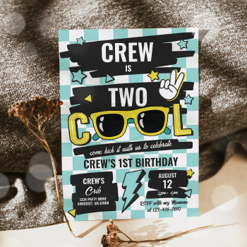Two Cool Checkered Sunglasses 2nd Birthday Party Invitation by PixelPerfectionParty at Zazzle
