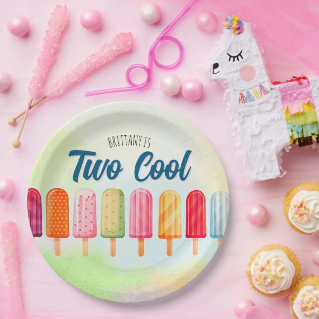 Two Cool Cute Popsicles Second Birthday  Paper Plates (Party)