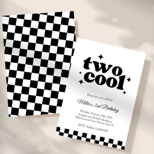 Two Cool, Dude! | Boys 2nd Retro Minimalist Party  Invitation (boy 2nd birthday invitation, happy face birthday, groovy boys birthday, retro birthday invitation, b)