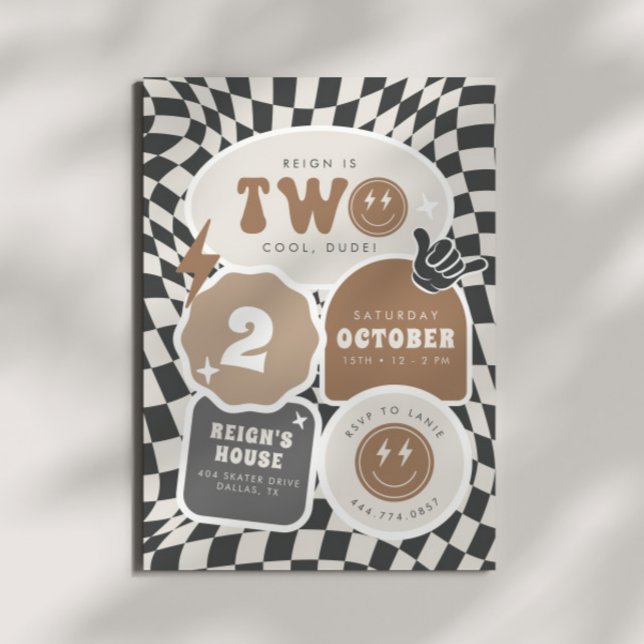 Two Cool, Dude! | Boys 2nd Retro Skater Birthday Invitation (Creator Uploaded)