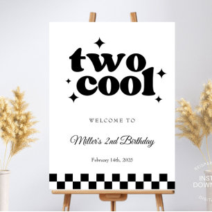 Two Cool Dude Retro Checkered Welcome Sign