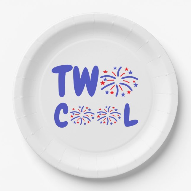 Two Cool Firework 2nd Birthday Paper Plates (Front)