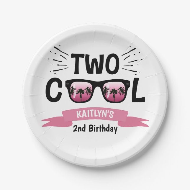 Two Cool Girls 2nd Birthday Paper Plates (Front)