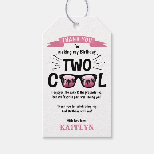 Two Cool Girls 2nd Birthday Party Thank You Gift Tags