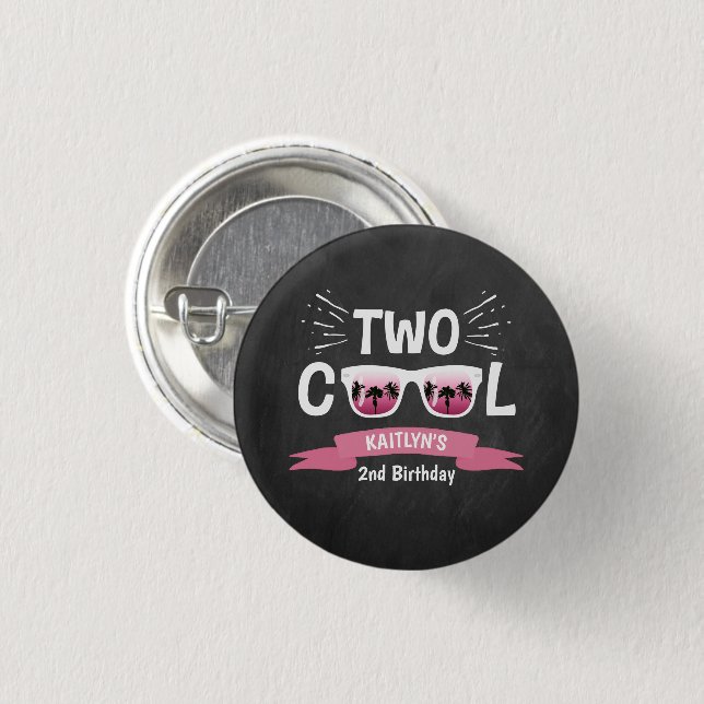 Two Cool Girls Chalkboard 2nd Birthday Button (Front & Back)