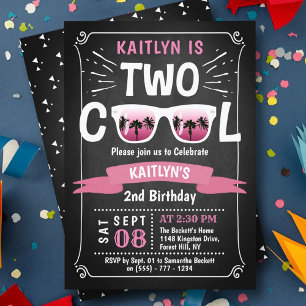 Two Cool Girls Chalkboard 2nd Birthday Invitations