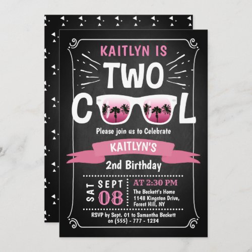 Two Cool Girls Chalkboard 2nd Birthday Invitations