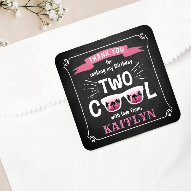 Two Cool Girls Chalkboard 2nd Birthday Party Favor Square Sticker (Creator Uploaded)