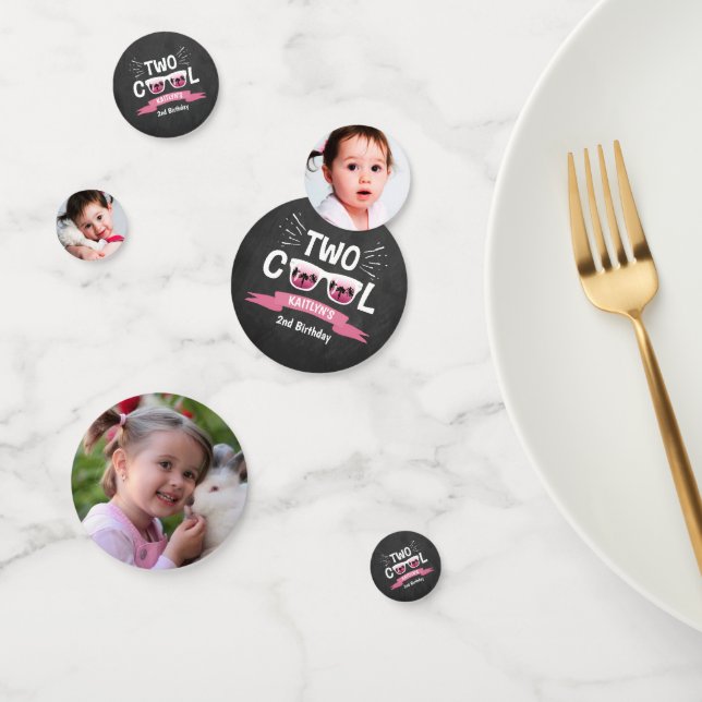 Two Cool Girls Chalkboard 2nd Birthday Party Photo Confetti (Group)