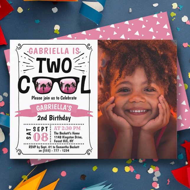 Two Cool Girls Photo 2nd Birthday Invitations (Creator Uploaded)