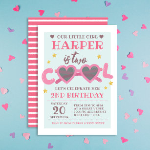 Two Cool Girls Second Birthday Party Invitation