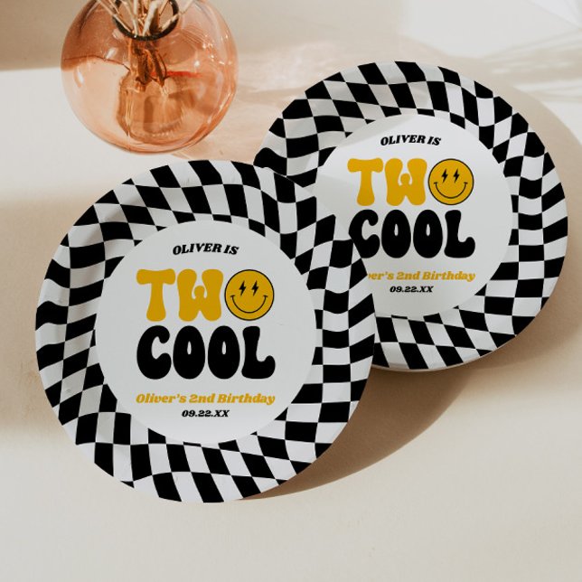 Two Cool Happy Retro Second 2nd Birthday Party Paper Plates (Creator Uploaded)