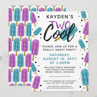 TWO COOL Kid's 2nd Birthday Summer Ice Pop Party Invitation
