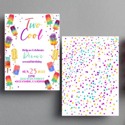 Two cool neon summer popsicle  Birthday Invitation