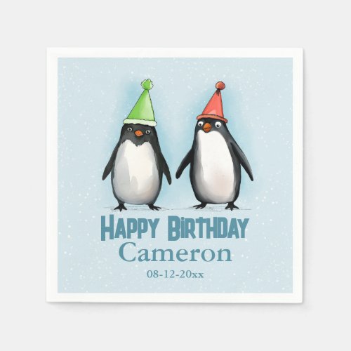Two Cool Penguins celebrate kids birthday Napkins