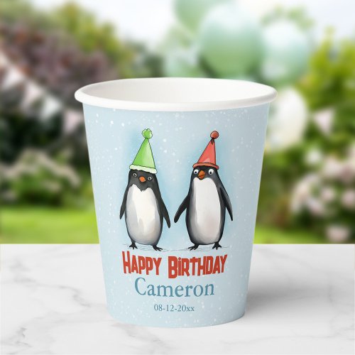 Two Cool Penguins celebrate kids birthday Paper Cups