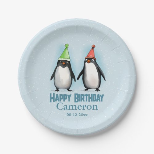 Two Cool Penguins celebrate kids birthday Paper Plates