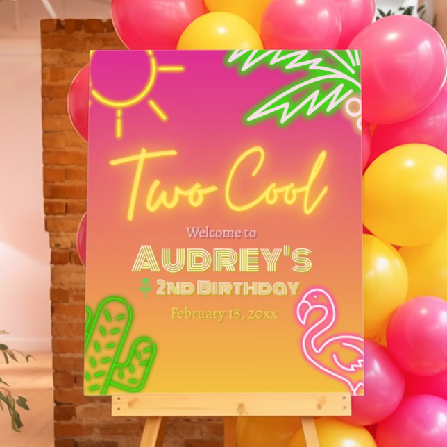Two Cool Pink Neon Pool Party Welcome Sign (Two Cool Pink Neon Pool Party Welcome Sign - Girl 2nd Birthday
)