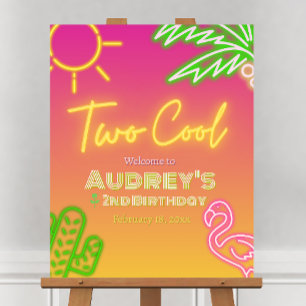 Two Cool Pink Neon Pool Party Welcome Sign