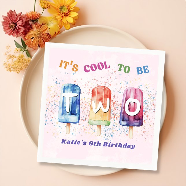 Two Cool Pink Popsicle 2nd Birthday Party Napkins (Creator Uploaded)