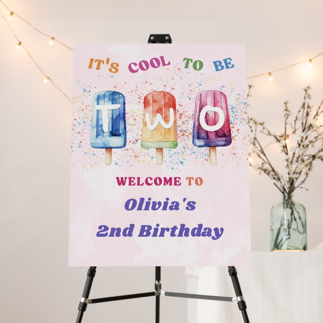 Two Cool Pink Popsicle 2nd Birthday Welcome Sign (In Situ (Stand))