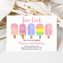 Two Cool Pink Popsicle Birthday Invitation