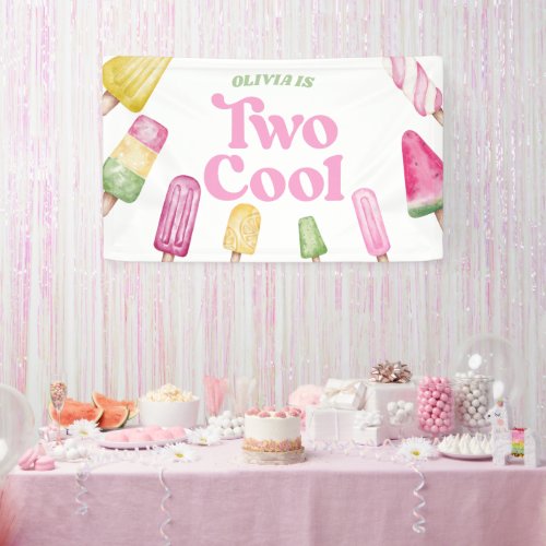 Two Cool Pink Retro Popsicle 2nd Birthday Party Banner