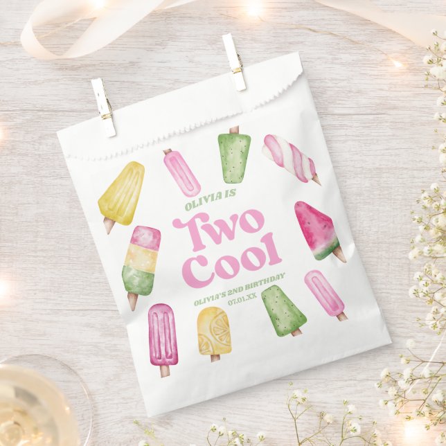 Two Cool Pink Retro Popsicle 2nd Birthday Party Favor Bag (Clipped)